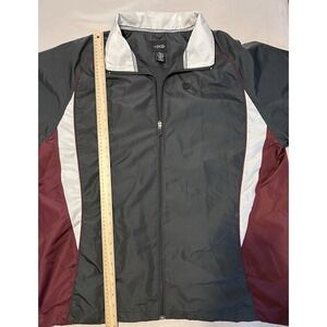BCG Men's XL Windbreaker Jacket Gray White Maroon Full-Zip Lightweight Pockets